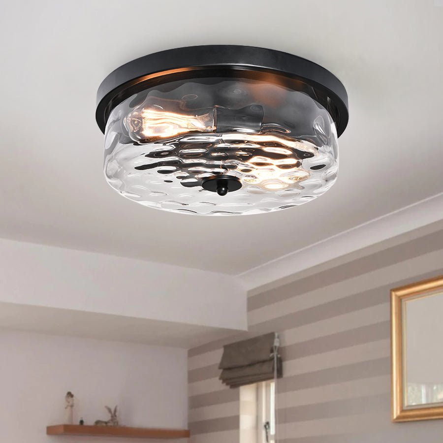 Farmhouze Light-Drum Hammered Glass Flush Mount-Ceiling Light--