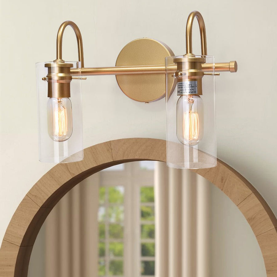 Farmhouze Light-Farmhouse 2-Light Glass Cylinder Vanity Wall Sconce-Wall Sconce-Brass-2-Light