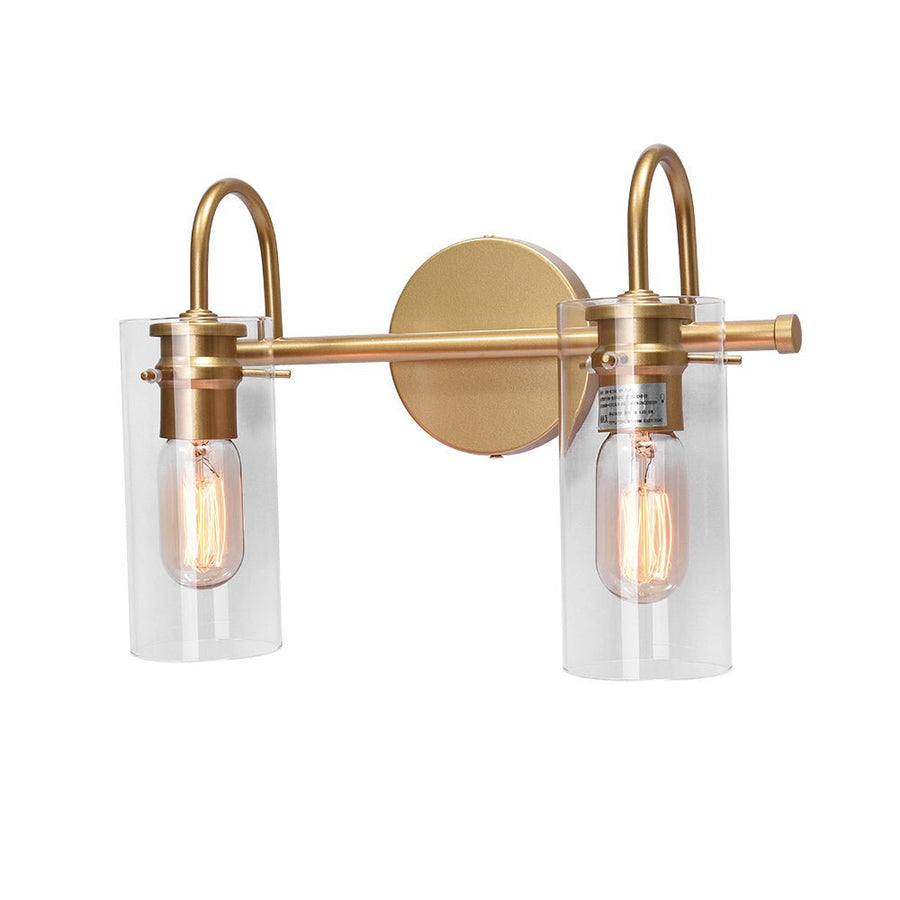 Farmhouze Light-Farmhouse 2-Light Glass Cylinder Vanity Wall Sconce-Wall Sconce-Nickel-2-Light