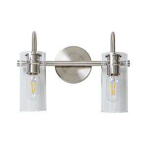 Farmhouze Light-Farmhouse 2-Light Glass Cylinder Vanity Wall Sconce-Wall Sconce-Nickel-2-Light