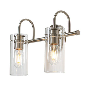 Farmhouze Light-Farmhouse 2-Light Glass Cylinder Vanity Wall Sconce-Wall Sconce-Nickel-2-Light