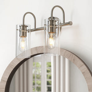 Farmhouze Light-Farmhouse 2-Light Glass Cylinder Vanity Wall Sconce-Wall Sconce-Nickel-2-Light