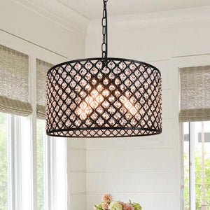 Farmhouze Light-Farmhouse 3-Light Crystal Drum Pendant Light-Pendant--