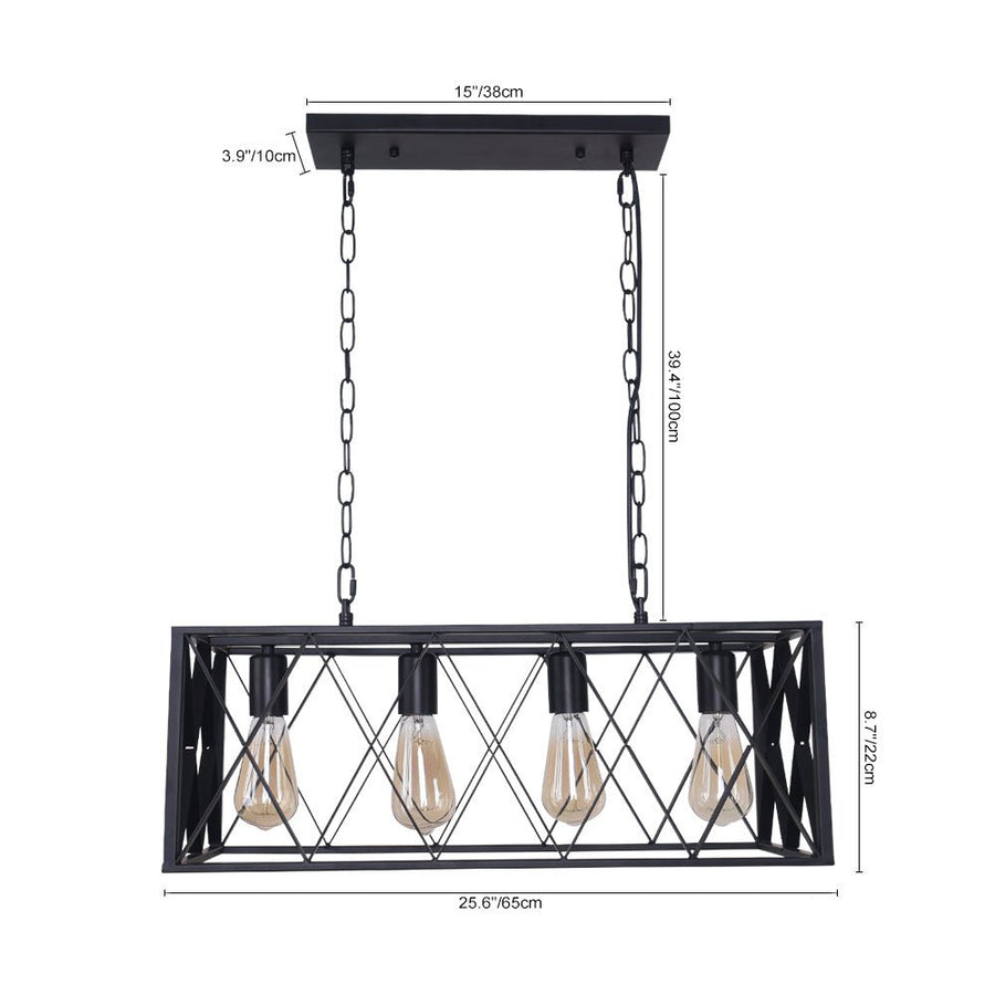 Farmhouze Light-Farmhouse 4-Light Kitchen Island Black Rectangle Linear Pendant-Chandelier--