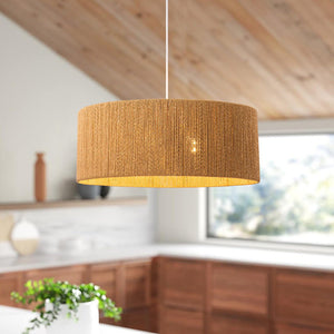 Farmhouze Light-Farmhouse 4-light Woven Rope Wide Drum Pendant Light-Chandelier-4-Light-Brown