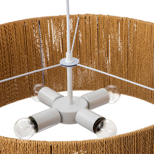 Farmhouze Light-Farmhouse 4-light Woven Rope Wide Drum Pendant Light-Chandelier-4-Light-Brown