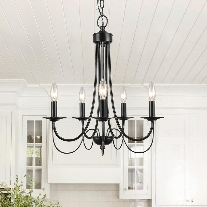 Farmhouze Light-Farmhouse 5 Light Black Metal Chandelier-Chandelier--