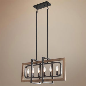 Farmhouze Light-Farmhouse 6 Light Geometric Rectangle Pendant Light-Pendant--