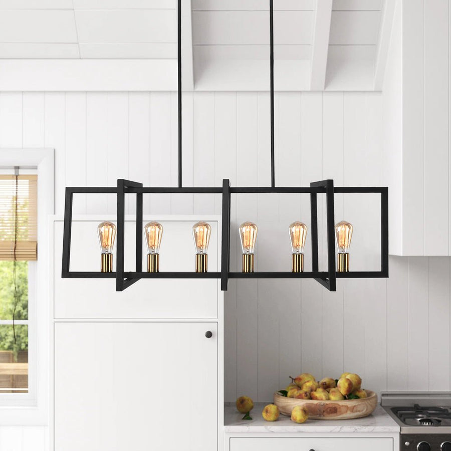 Farmhouze Light-Farmhouse 6-Light Rectangle Linear Chandelier-Chandelier--