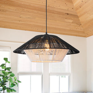 Farmhouze Light-Farmhouse Bohemian 1-Light Rope Cage Pendant Light-Chandelier-1-Light-Black+White