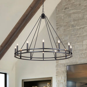 Farmhouze Light-Farmhouse Large Black Metal Wagon Wheel Chandelier-Chandelier-10-Lt-