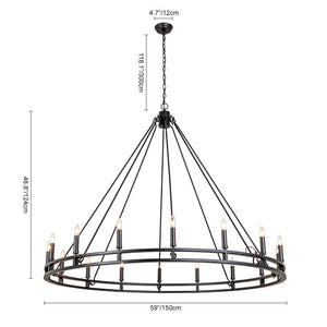 Farmhouze Light-Farmhouse Large Black Metal Wagon Wheel Chandelier-Chandelier-18-Lt-