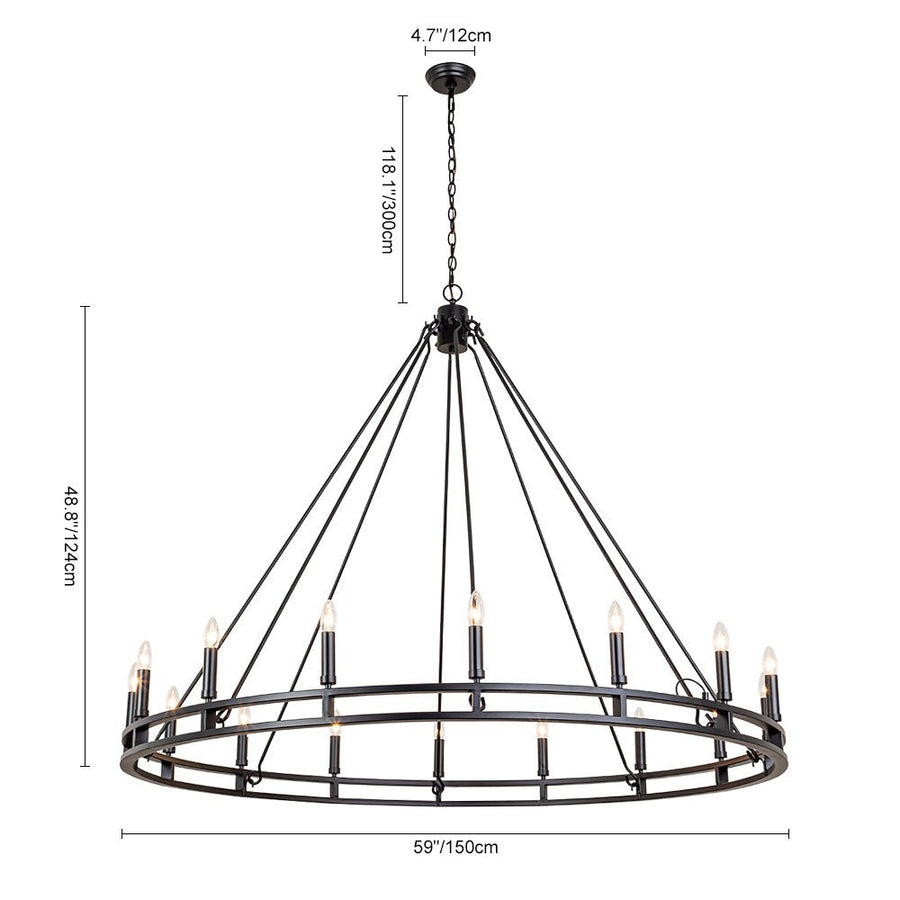 Farmhouze Light-Farmhouse Large Black Metal Wagon Wheel Chandelier-Chandelier-18-Lt-