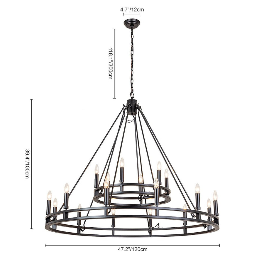 Farmhouze Light-Farmhouse Large Black Metal Wagon Wheel Chandelier-Chandelier-18-Lt-