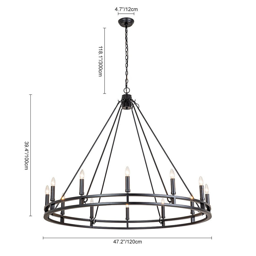 Farmhouze Light-Farmhouse Large Black Metal Wagon Wheel Chandelier-Chandelier-18-Lt-