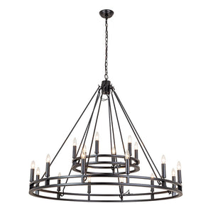 Farmhouze Light-Farmhouse Large Black Metal Wagon Wheel Chandelier-Chandelier-18-Lt-