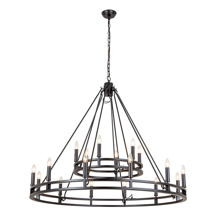 Farmhouze Light-Farmhouse Large Black Metal Wagon Wheel Chandelier-Chandelier-18-Lt-