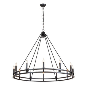 Farmhouze Light-Farmhouse Large Black Metal Wagon Wheel Chandelier-Chandelier-8-Lt-