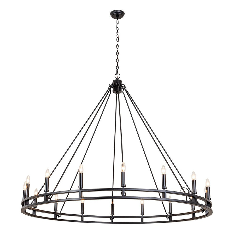 Farmhouze Light-Farmhouse Large Black Metal Wagon Wheel Chandelier-Chandelier-8-Lt-