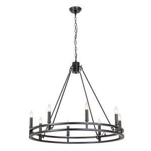 Farmhouze Light-Farmhouse Large Black Metal Wagon Wheel Chandelier-Chandelier-8-Lt-