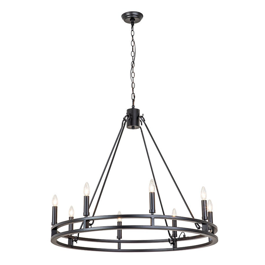 Farmhouze Light-Farmhouse Large Black Metal Wagon Wheel Chandelier-Chandelier-8-Lt-