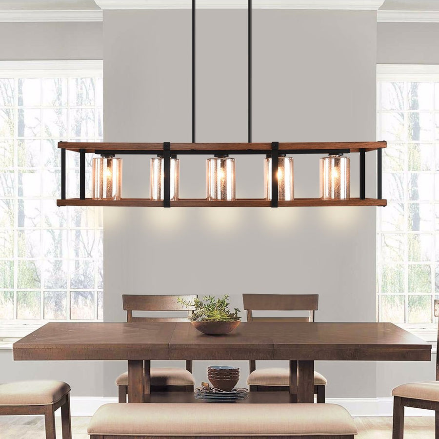 Farmhouze Light-Farmhouse Matte Black Brown 5 Light Chandelier-Chandelier--