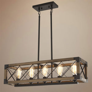 Farmhouze Light-Farmhouse Rectangle Wood Cage 5 Light Cross-iron Chandelier-Chandelier--