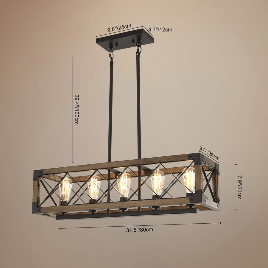 Farmhouze Light-Farmhouse Rectangle Wood Cage 5 Light Cross-iron Chandelier-Chandelier--