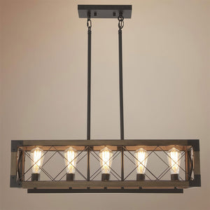 Farmhouze Light-Farmhouse Rectangle Wood Cage 5 Light Cross-iron Chandelier-Chandelier--