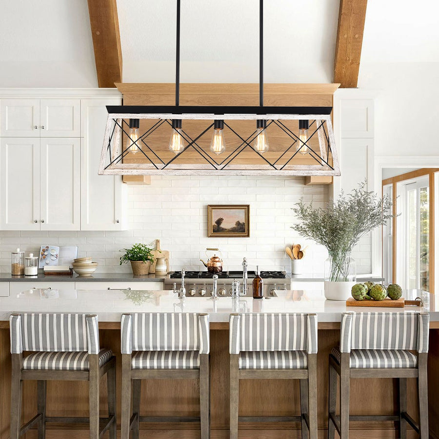 Farmhouze Light-Farmhouse Rectangular Cage Kitchen Chandelier-Chandelier-Grey White-