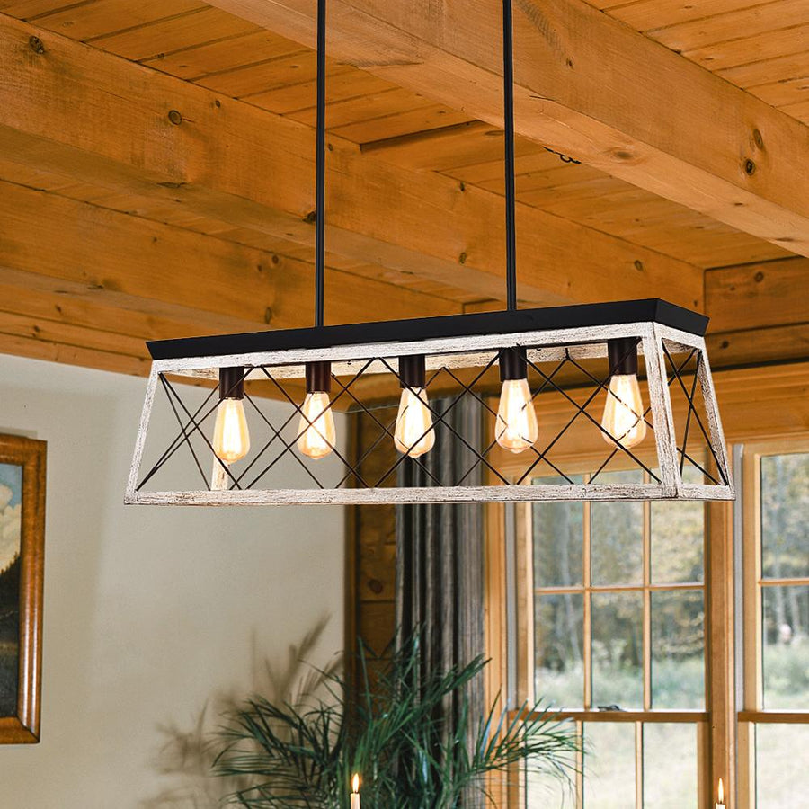 Farmhouze Light-Farmhouse Rectangular Cage Kitchen Chandelier-Chandelier-Grey White-