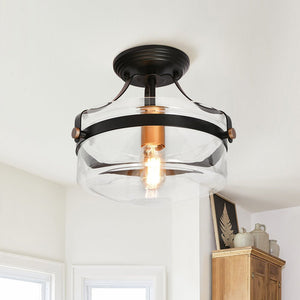 Farmhouze Light-Farmhouse Round Glass Semi Flush Mount-Ceiling Light--