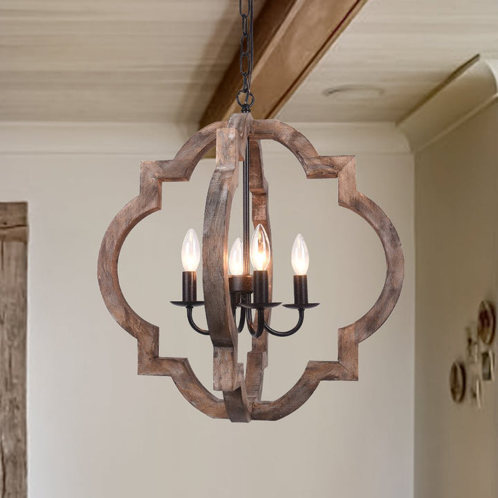 Farmhouze Light-Farmhouse Rustic Wood 4 Light Pendant Light-Chandelier--