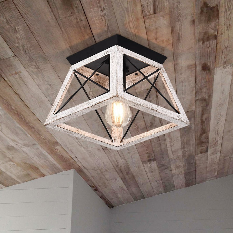 Farmhouze Light-Farmhouse Square Cage Flush Mount Ceiling Light-Ceiling Light-Brown-