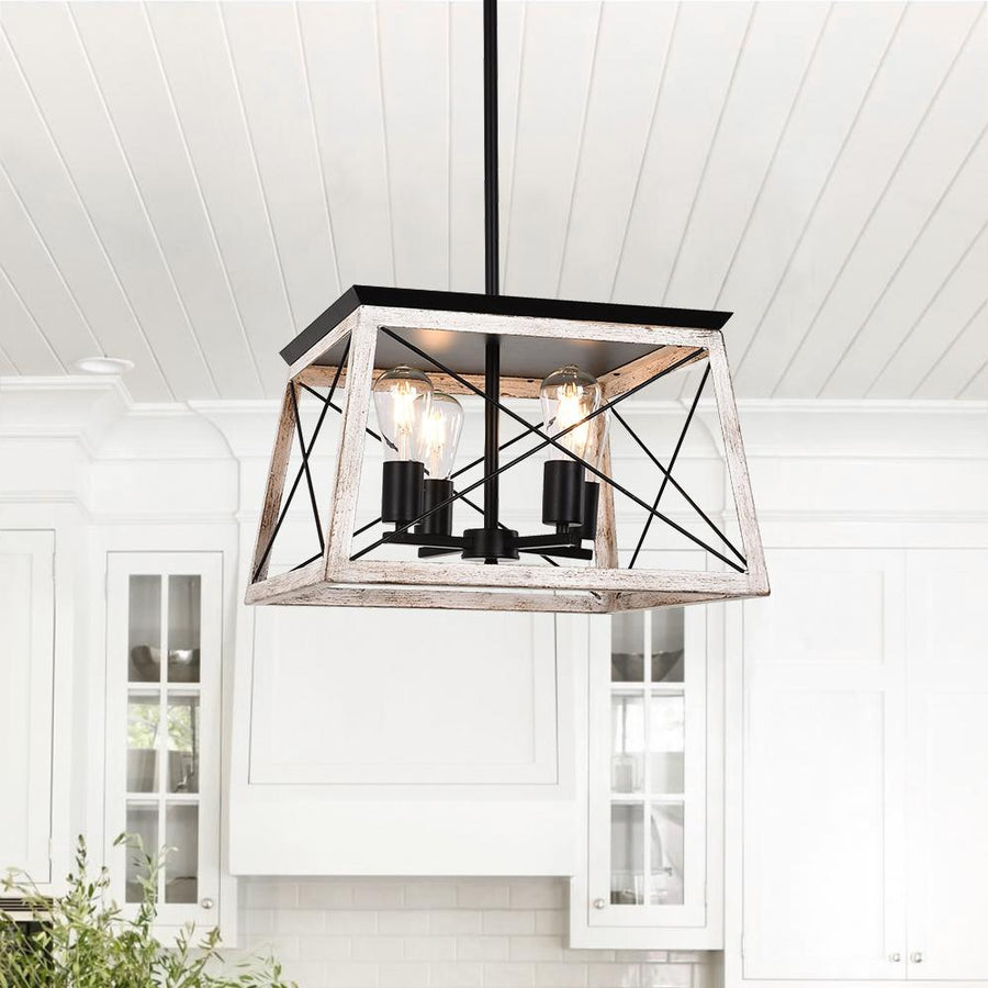 Farmhouze Light-Farmhouse Trapezoid Hanging 4 Light Chandelier-Chandelier-White-