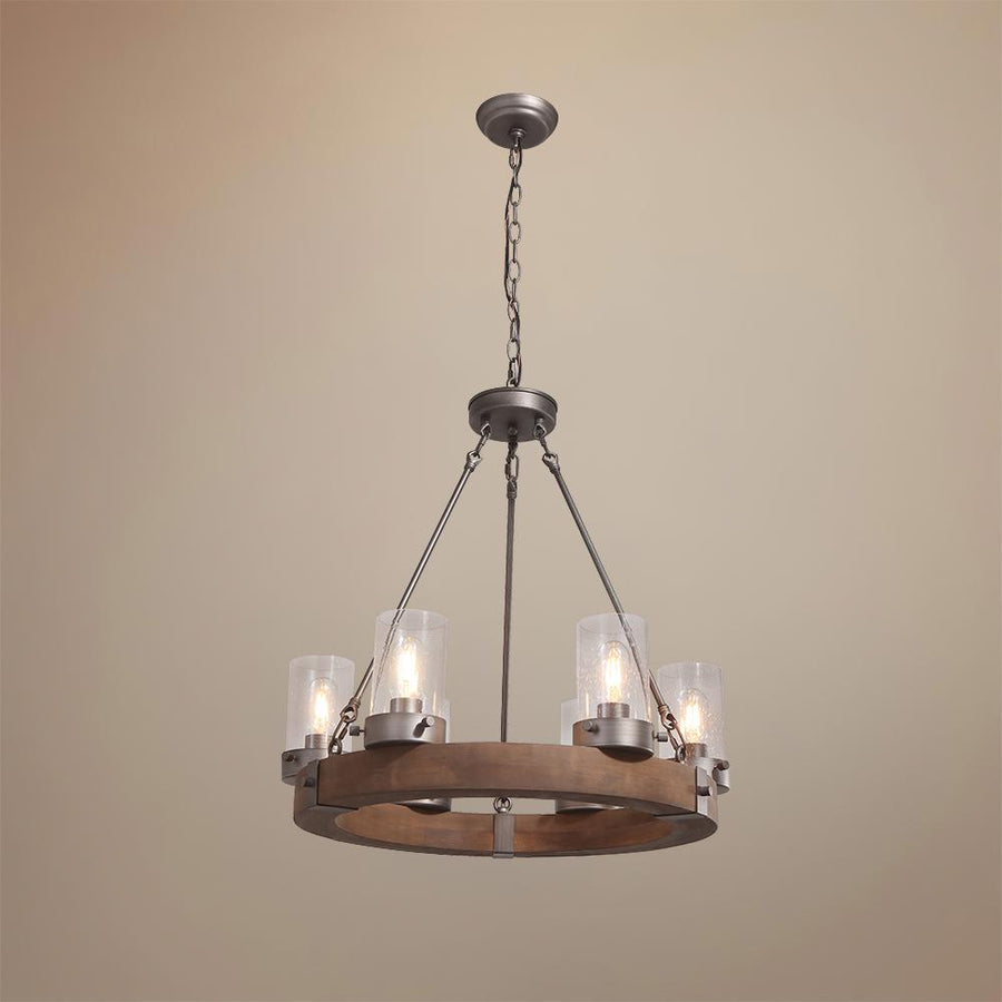 Farmhouze Light-Farmhouse Wood Wagon Wheel Chandelier-Chandelier--