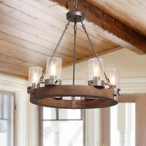 Farmhouze Light-Farmhouse Wood Wagon Wheel Chandelier-Chandelier--