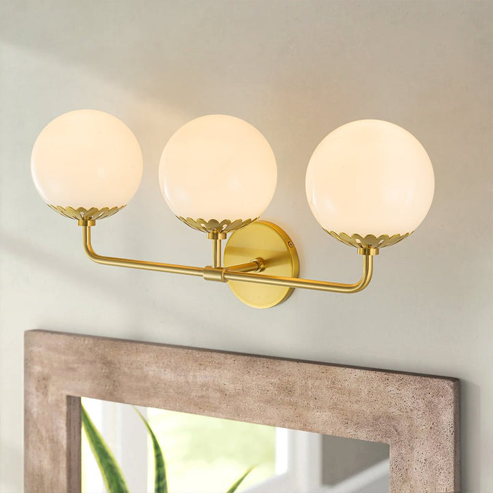 Farmhouze Light-Flower Milky Glass Globe Brass Vanity Wall Lamp-Wall Sconce-Aged Brass-