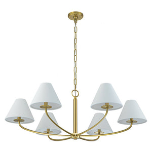 Farmhouze Light-French Farmhouse 6-Light Cone White Linen Shade Chandelier-Chandelier-Brass-