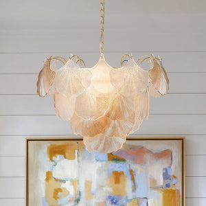 Farmhouze Light-French Farmhouse Gold Texture Glass Leaf Chandelier-Chandelier-Gold-