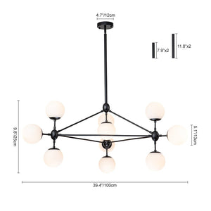 Farmhouze Light-Geometric Opal Glass Globe 10-Light Chandelier-Chandelier-Black-10-Light