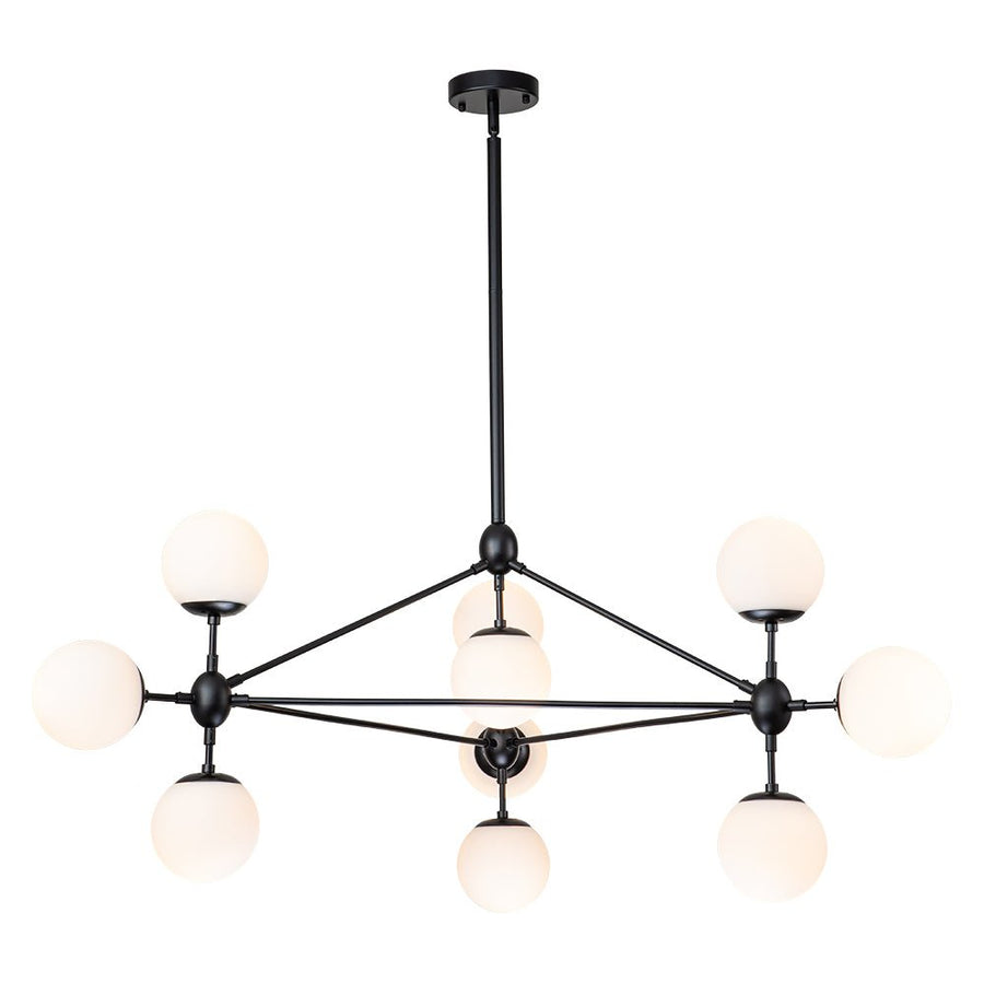 Farmhouze Light-Geometric Opal Glass Globe 10-Light Chandelier-Chandelier-Black-10-Light