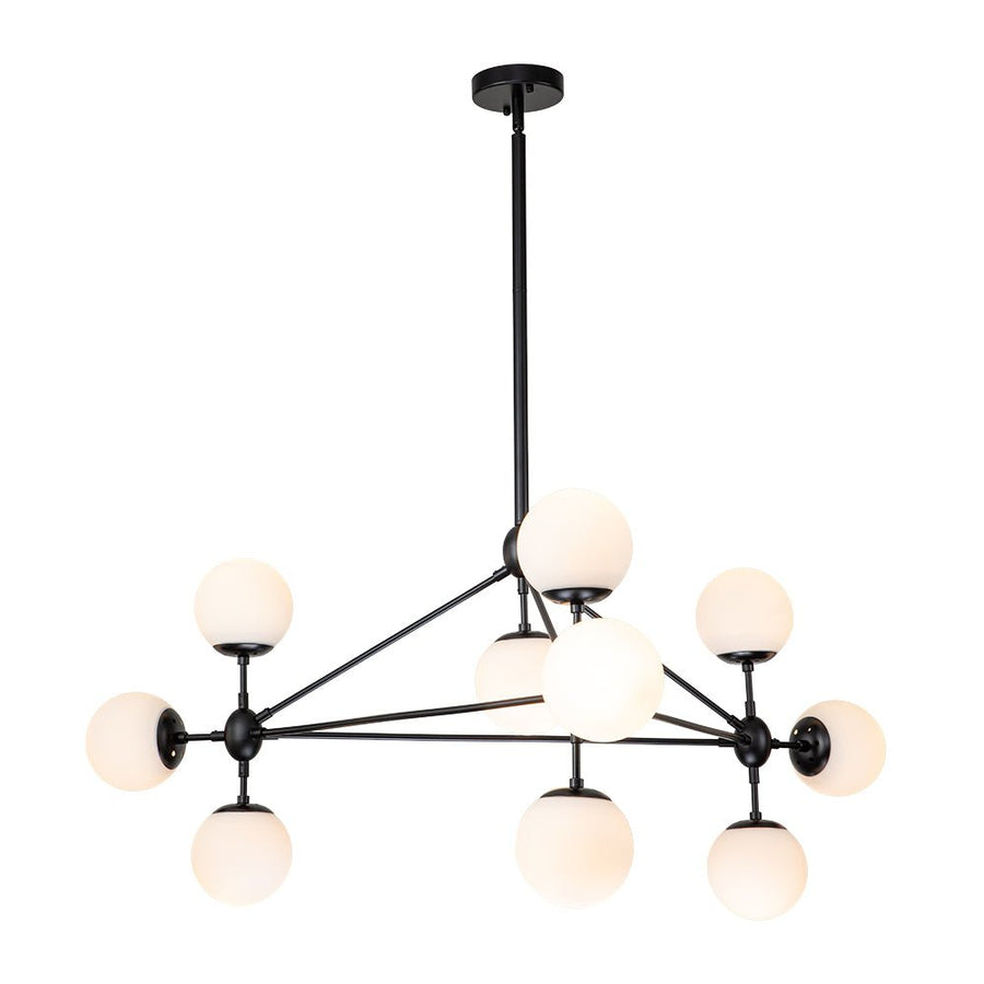 Farmhouze Light-Geometric Opal Glass Globe 10-Light Chandelier-Chandelier-Black-10-Light