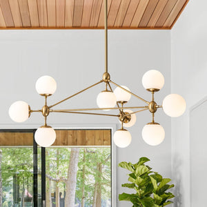 Farmhouze Light-Geometric Opal Glass Globe 10-Light Chandelier-Chandelier-Brass-10-Light