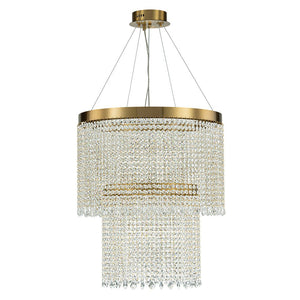 Farmhouze Light-Glam 2-Tier LED Brass Round Fringe Crystal Chandelier-Chandelier-Brass-