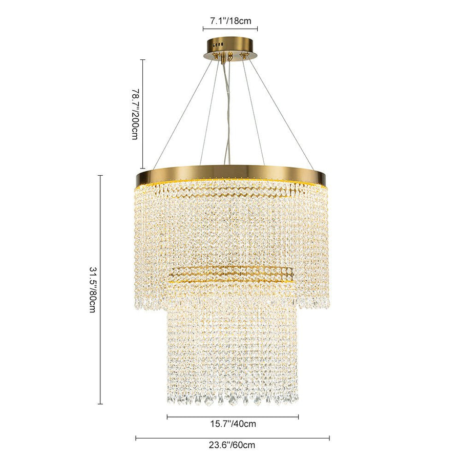 Farmhouze Light-Glam 2-Tier LED Brass Round Fringe Crystal Chandelier-Chandelier-Brass-