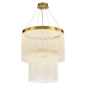 Farmhouze Light-Glam 2-Tier LED Brass Round Fringe Crystal Chandelier-Chandelier-Brass-