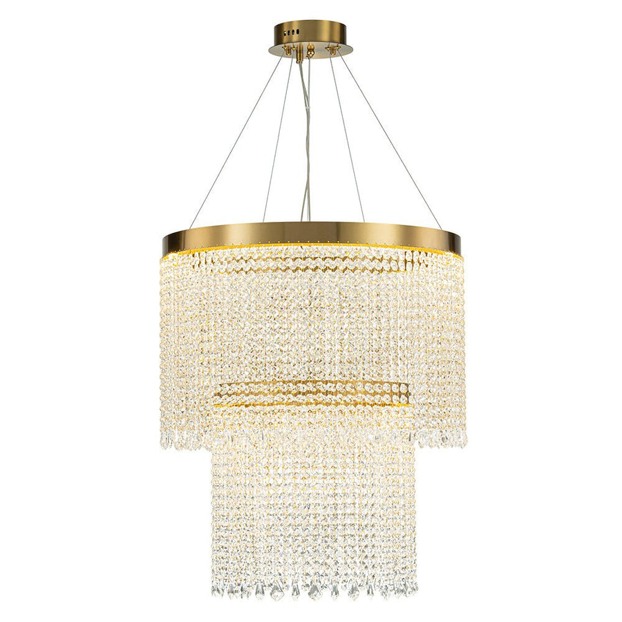 Farmhouze Light-Glam 2-Tier LED Brass Round Fringe Crystal Chandelier-Chandelier-Brass-