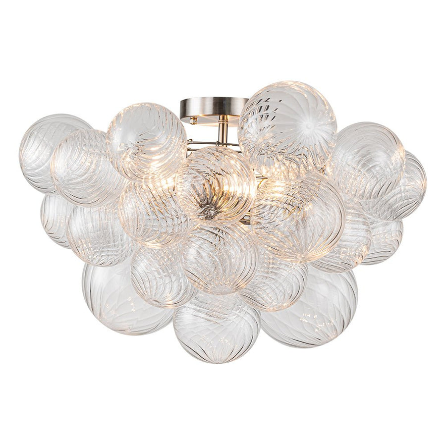 Farmhouze Light-Glam 3-Light Swirled Glass Globe Bubble Flush Mount Chandelier-Chandelier-3-Light-Nickel