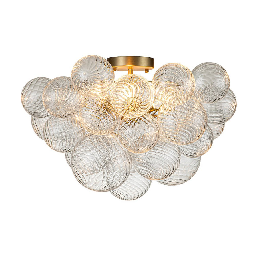 Farmhouze Light-Glam 3-Light Swirled Glass Globe Bubble Flush Mount Chandelier-Chandelier-3-Light-Nickel